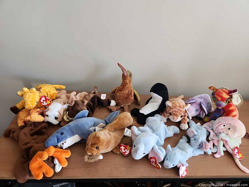 Ty Beanie Babies Plush Lot, 15–20 Assorted Animals w 2 rare Iggy/ Rainbows (1 of 6)