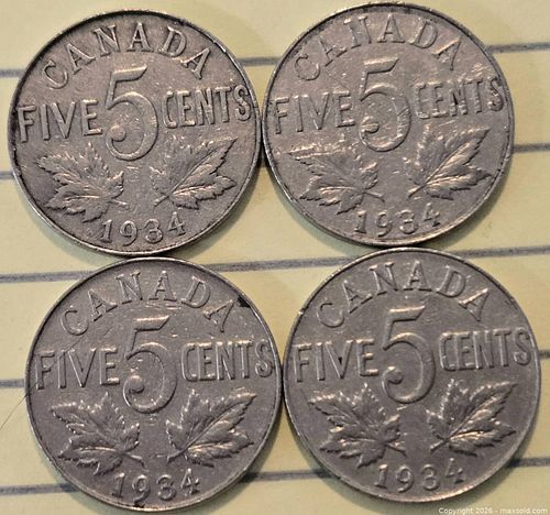1934 Canada 5 Cents Coin Lot of 4 (1 of 2)