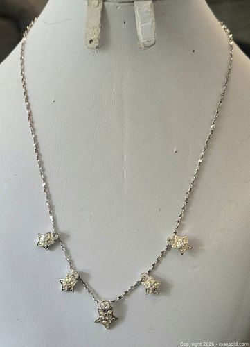Silver-Tone 16" Star Charm Station Necklace with Rhinestones (1 of 1)