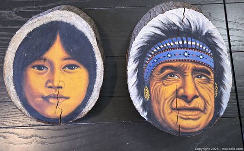 Wood Slice Wall Plaque, Native American Portraits, Medium (8–12 in) (1 of 2)