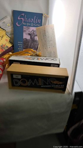 Assorted Asian Decorative Collectibles: Fans, Dominoes, Book (1 of 20)