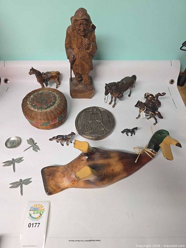 Assorted Decorative Figurines, Wood Carving & Metal Duck Decoy (1 of 20)