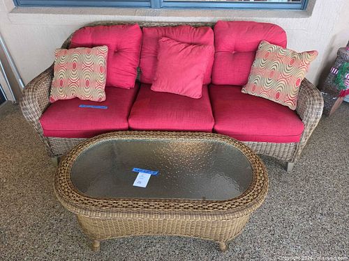 3-Seat Outdoor Wicker Sofa with Glass-Top Coffee Table (1 of 11)