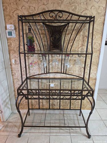 Bronze Metal & Glass Bakers Rack,  Wine Storage, 44"W x 74"Hm (1 of 5)