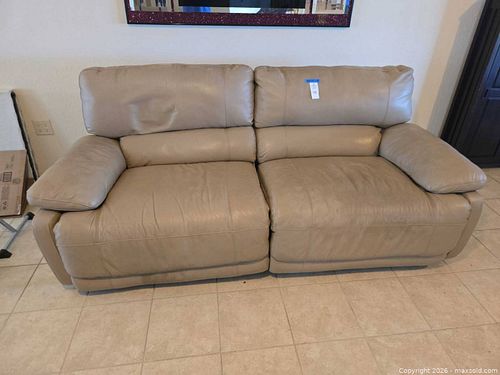 Cindy Crawford HOME Beige Leather 2-Seater Power Recliner Sofa (1 of 13)