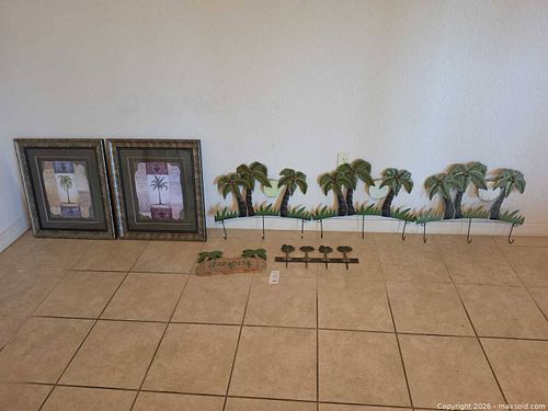 Set of 7 Tropical Coastal Framed Wall Art & Metal Hooks (1 of 8)