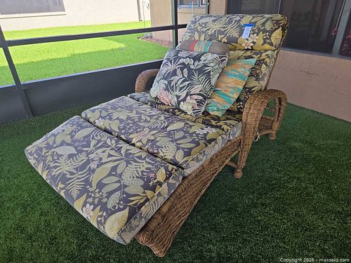 Wicker Rattan Chaise Lounge with Tropical Cushions (1 of 11)
