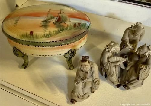 Vintage Japanese Mud Men Figurines & Nippon Covered Dish  (1 of 15)