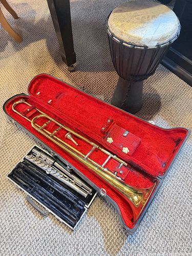 Trombone, Flute & Djembe Instrument Lot (1 of 5)