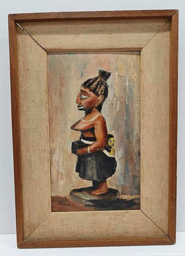 Vintage African motive oil painting signed S. Tobias  (1 of 6)