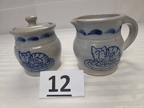 Cat Cream & Sugar made by Eldreth Salt-Glazed Stoneware (1 of 7)