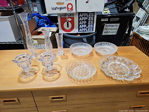Clear Crystal/Cut Glass Assorted Vases, Candle Holders & Bowls (9 pc) (1 of 9)