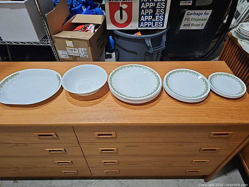 Corelle by Corning White Dinnerware Set with Green Floral Border (1 of 7)