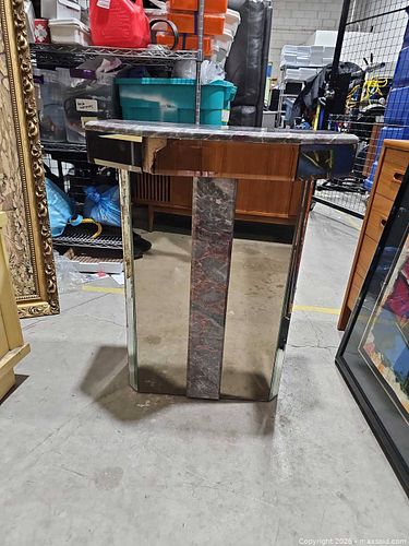 Mirrored Chrome Console Table with Faux Marble Top, Gray (1 of 8)