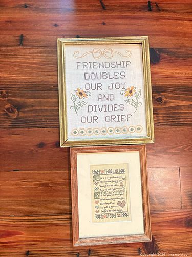 Two Framed Hand-Stitched Needlepoint Cross Stitch Embroidered Samplers (1 of 6)