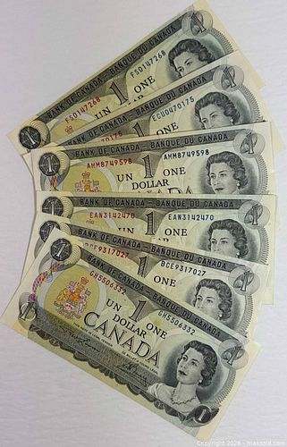 6x 1973 $1 Final Issue Banknotes (1 of 4)