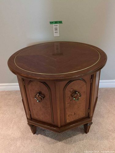 Brown Walnut End/Side Table with Cabinet and Decorative Hardware (1 of 11)