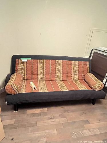 Black Metal Frame Futon Sofa Bed with 'The Natural Choice' Cover & Bolsters (1 of 20)