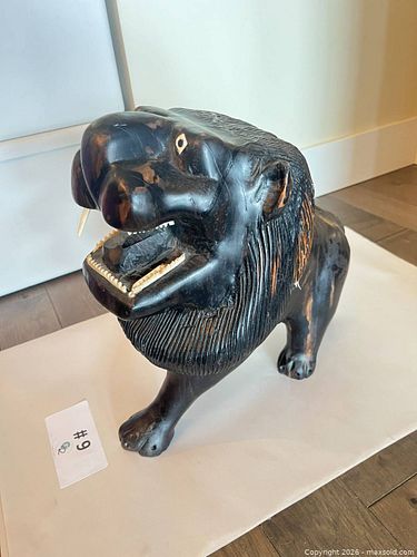 Vintage African Ebony Wood Hand-Carved Lion with Bone Teeth (1 of 19)