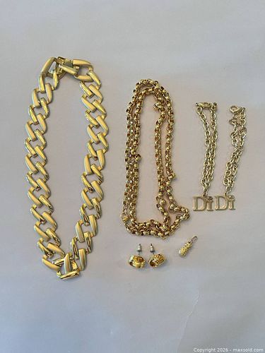 Vintage Gold-Tone Costume Jewelry: Monet Rolo Chain, Curb Chain, Bracelets, Stud Earrings & Pineapple Charm (1 of 22)