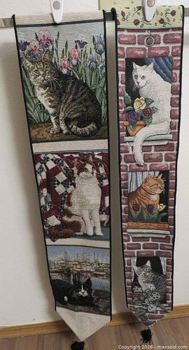 Set of Two Multi-Color Woven Cat & Harbor Tapestries (1 of 9)