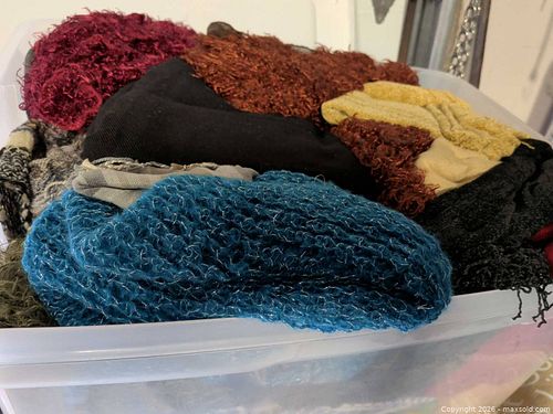 Lidded tote of scarves. (1 of 3)