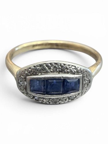 18k Gold & Platinum Art Deco Sapphire Ring - Size 7 (1 of 8)
