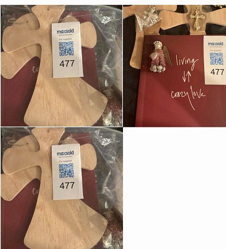 Mixed Lot: Wooden Angel Cutouts, Beaded Ornament, Book, Pins (1 of 3)
