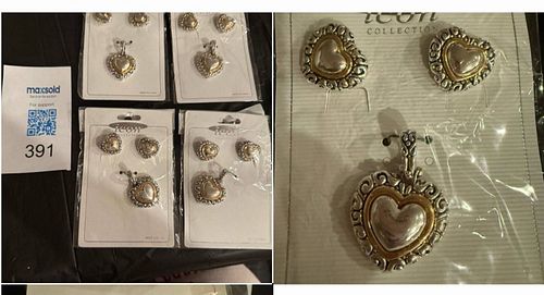 Pendant & Earring Set, Heart Style, Base Metal Plated — 4 Carded Sets (1 of 3)