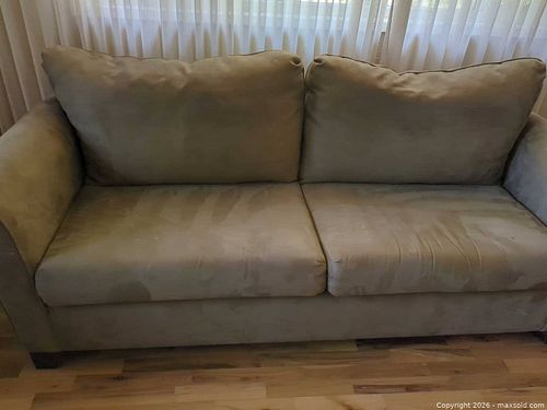 Beige/Tan Microfiber 3-Seat Sofa with Wooden Legs (1 of 15)