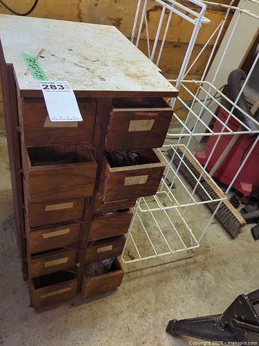 Wood Small Parts Cabinet - 12 Drawers, Brown and white organiser (1 of 14)