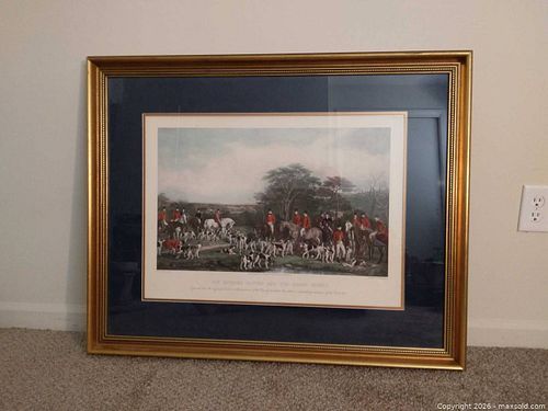Large framed print of English fox hunting scene "Sir Richard Sutton and the Quorn Hounds" (1 of 5)