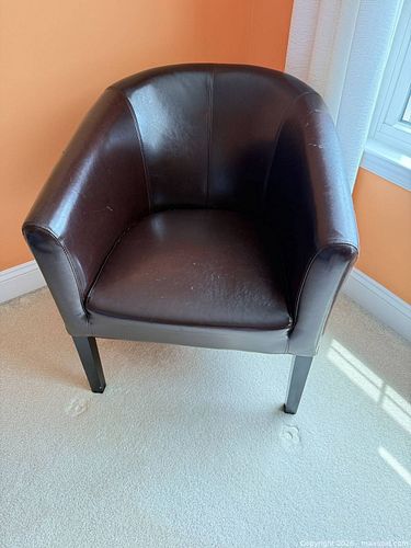 Dark Brown Faux Leather Club/Tub Armchair with Wooden Legs (1 of 6)