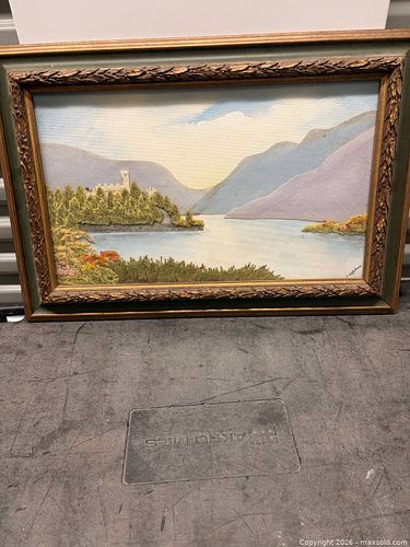 Framed Mid-Century Textile & Canvas Landscape (Signed) (1 of 5)