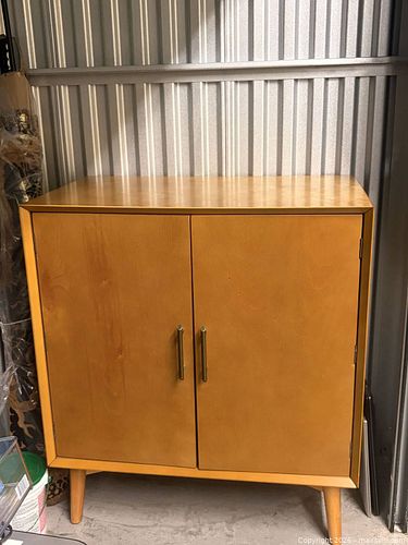 Mid-Century Modern Light Brown Wood Veneer Bar Cabinet (1 of 5)