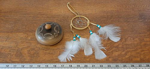 Hand-turned wooden trinket box & "Vision Seeker" dreamcatcher (1 of 9)
