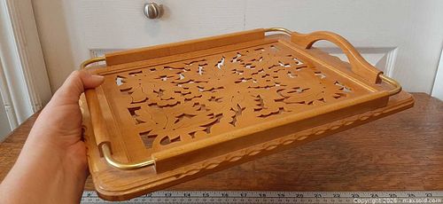 Pierced fretwork vintage wood serving tray (1 of 7)