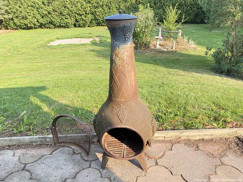 Cast Iron Chiminea Outdoor Fireplace, Decorative Grape & Vine Relief (1 of 20)