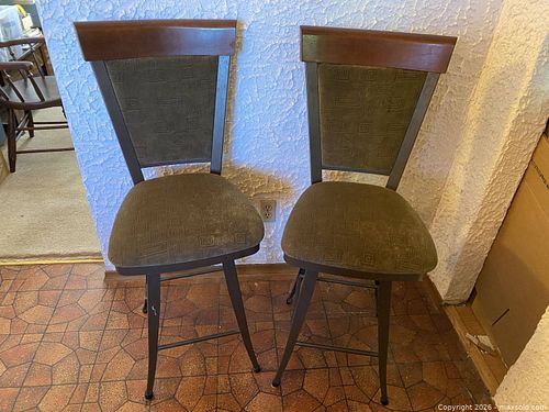 Pair Canadian Amisco Swivel Counter Height Bar Stools – Upholstered Geometric Fabric (1 of 12)