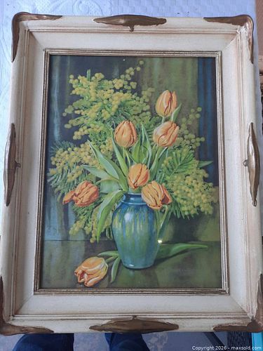 Vintage Mid-Century Framed Floral Tulip Print (1 of 4)