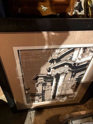 Framed Architectural Print with Columns, Black Wood Frame, Large (1 of 4)