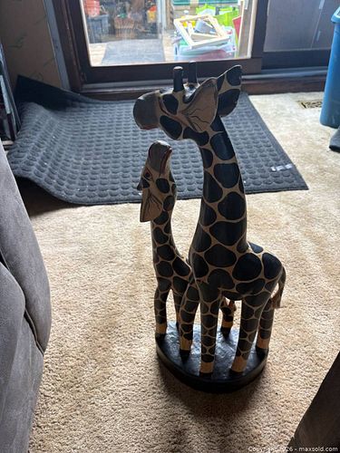 Handmade Wooden Giraffe Sculpture with Red Accents (1 of 5)