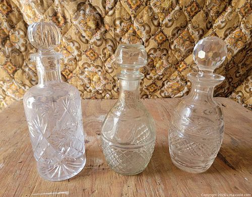 Three Nice Etched Glass Decanters  (1 of 4)