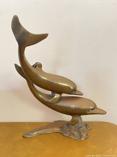 Vintage Brass Double Dolphin Sculpture (1 of 9)