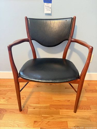 Mid-Century Modern Leather Armchair with Wood Frame (1 of 10)