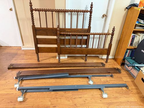Twin Spindle Wood & Metal Bed Frame, Brown (1 of 17)
