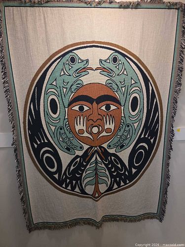 Large Cotton-Blend Tribal Throw Blanket / Tapestry, Pacific NW Style (1 of 6)