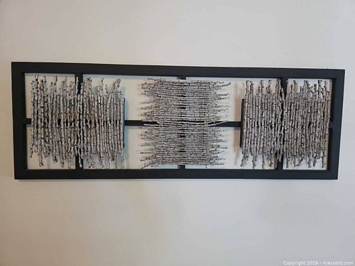Large Modern Metal and Wood Wall Art, Black & Silver (1 of 5)