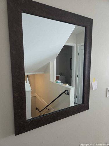 Rectangular Dark Brown Distressed Wood Wall Mirror (1 of 5)