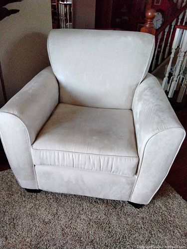 Beige Cream Microfiber Contemporary Armchair with Wooden Legs (1 of 16)
